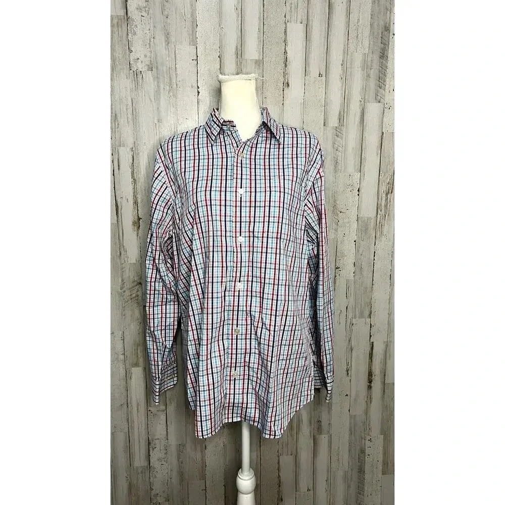 Banana Republic Men's Size Large 16-16.5 Slim Fit Multicolor Plaid Dress Shirt